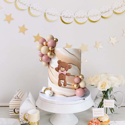 RASSLISA Brown Bear Colorful Balloons Balls Cake Toppers for Birthday Baby Shower Party Decorations Supplies (Pink) - Image 5