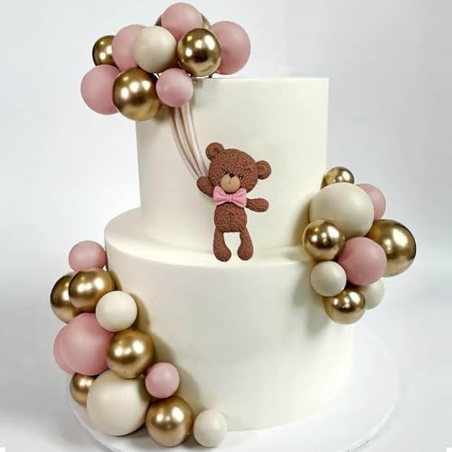 RASSLISA Brown Bear Colorful Balloons Balls Cake Toppers for Birthday Baby Shower Party Decorations Supplies (Pink) - Image 4