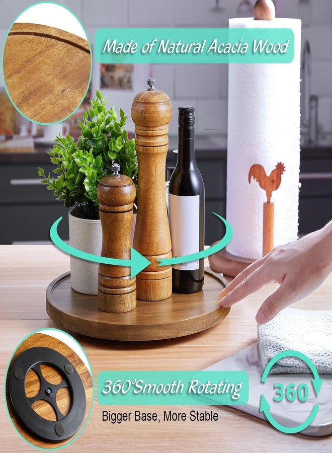 Bivvclaz 10" Acacia Wood Lazy Susan Turntable Organizer for Cabinet, Round Serving Tray Decorative Tray Vintage Centerpiece Candle Holder Tray, Farmhouse Tray for Kitchen Countertop Coffee Table Decor - Image 2