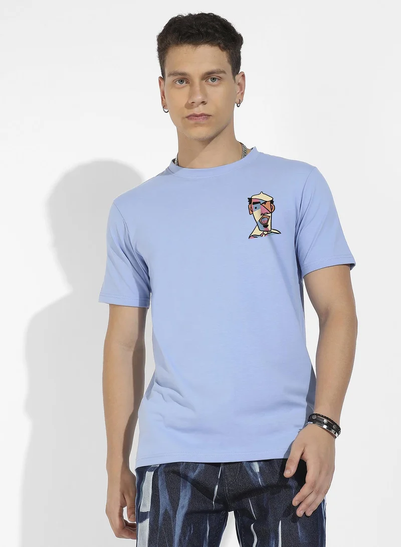 Campus Sutra Men's Icy Blue Basic Regular Fit T-Shirt
