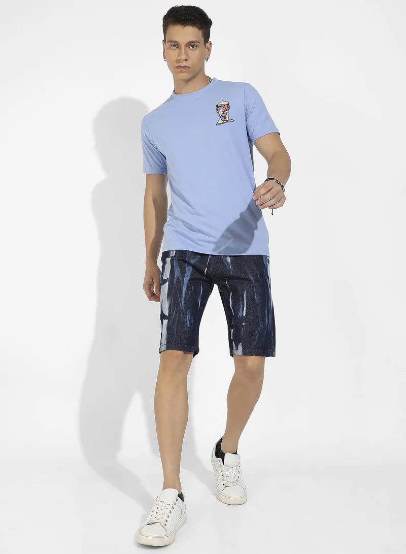 Campus Sutra Men's Icy Blue Basic Regular Fit T-Shirt