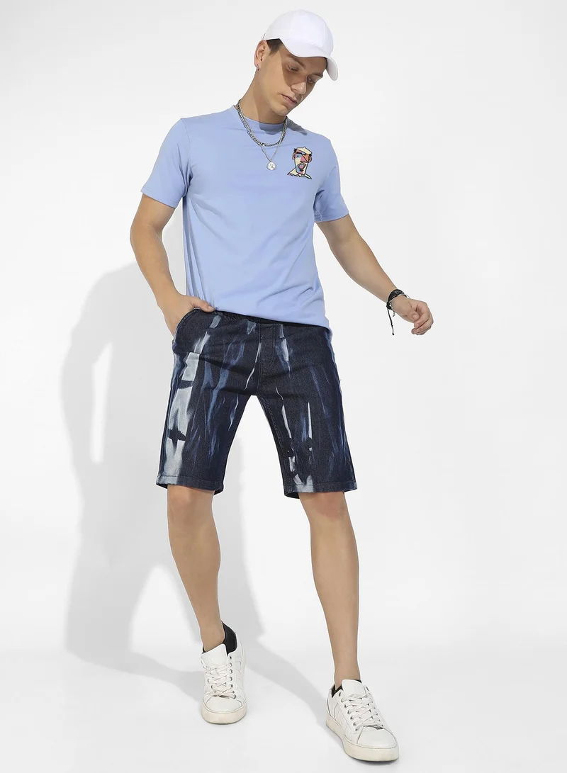 Campus Sutra Men's Icy Blue Basic Regular Fit T-Shirt