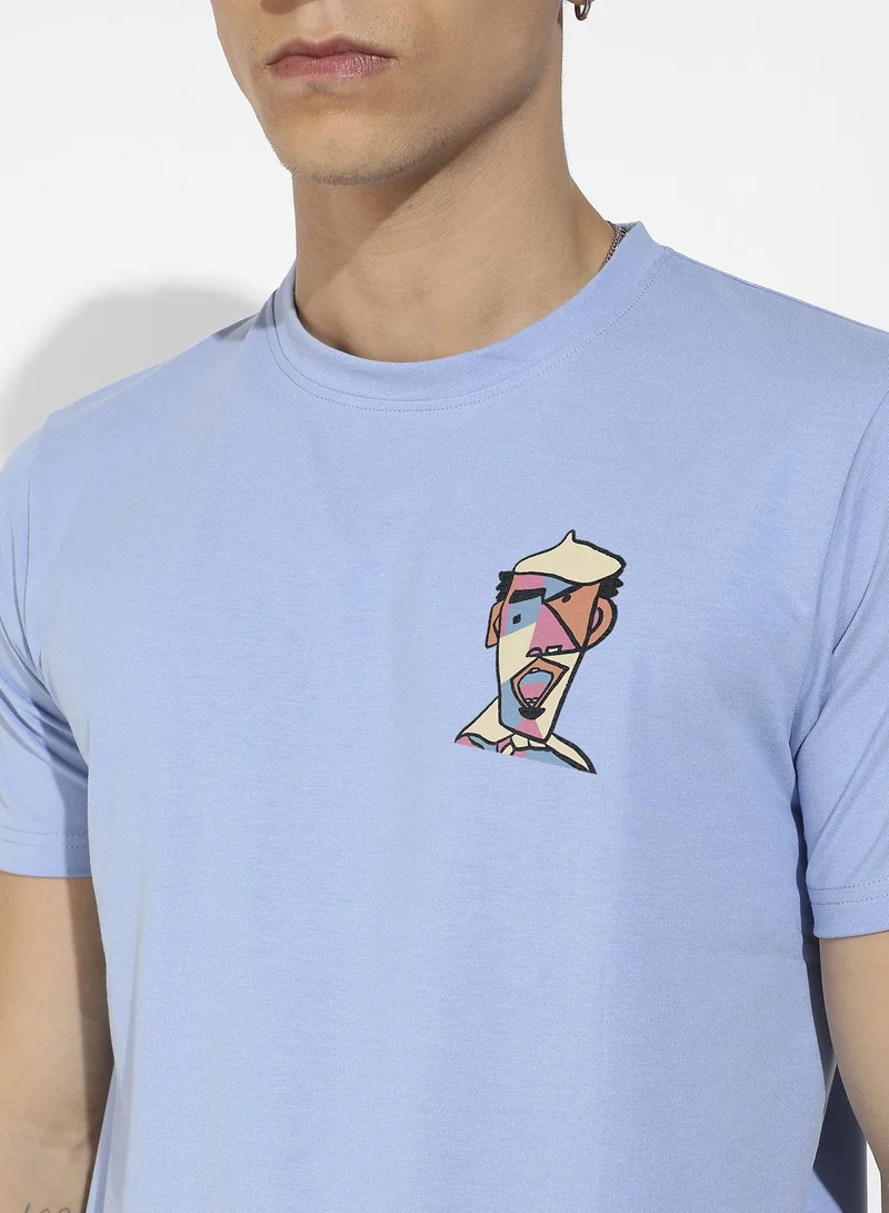 Campus Sutra Men's Icy Blue Basic Regular Fit T-Shirt