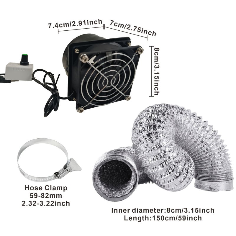 Industrial Diy Exhaust Fan Kit Small 5 Speed Adjustable Usb Fan With 1 Meter 5 Row Exhaust Pipe And Fixed Handle Type Hose Clamp Suitable For Workshop Indoor Exhaust Ventilation And Smoke Extraction Electric Fan With Smoke Pipe Hose Clamp Set - Image 4
