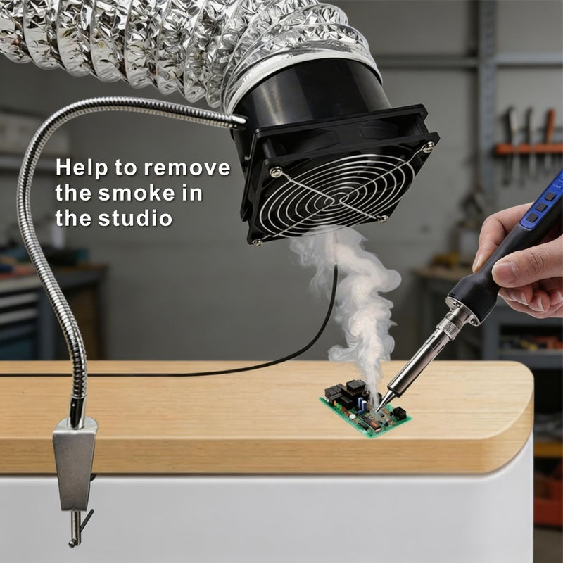 Industrial Diy Exhaust Fan Kit Small 5 Speed Adjustable Usb Fan With 1 Meter 5 Row Exhaust Pipe And Fixed Handle Type Hose Clamp Suitable For Workshop Indoor Exhaust Ventilation And Smoke Extraction Electric Fan With Smoke Pipe Hose Clamp Set - Image 1