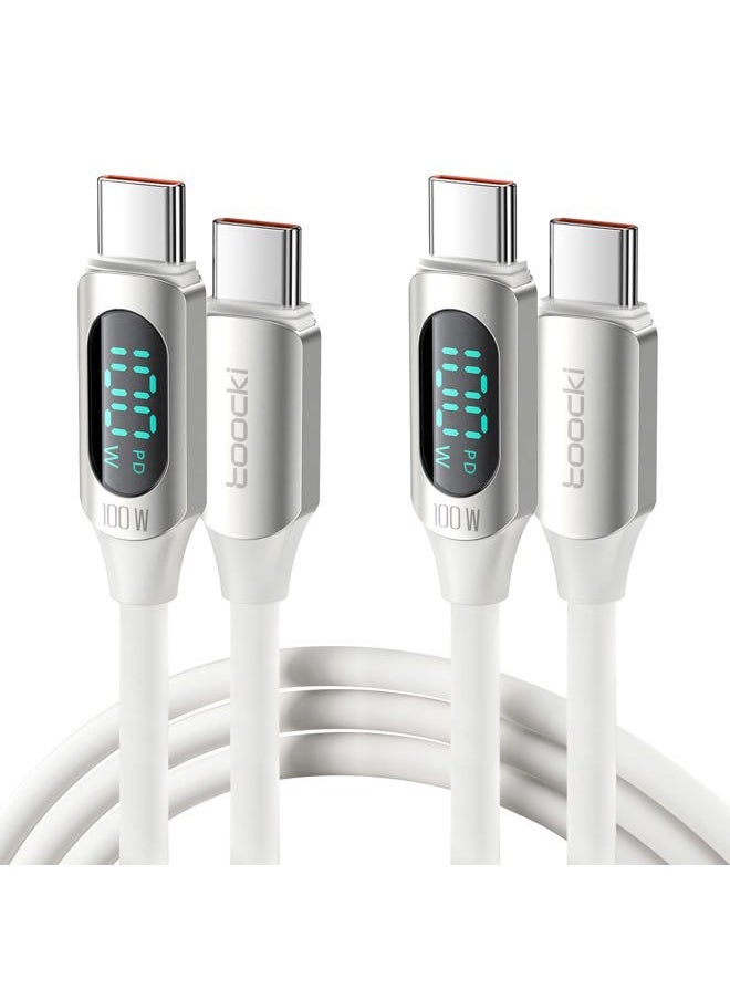toocki 6.6FT 100W USB C to USB C Cable 2Pack Silicone USB C Cable 5A USB Type C Fast Charging Cable with LED Display for Samsung Galaxy A54 A44 A34 A24 A14  - Image 1