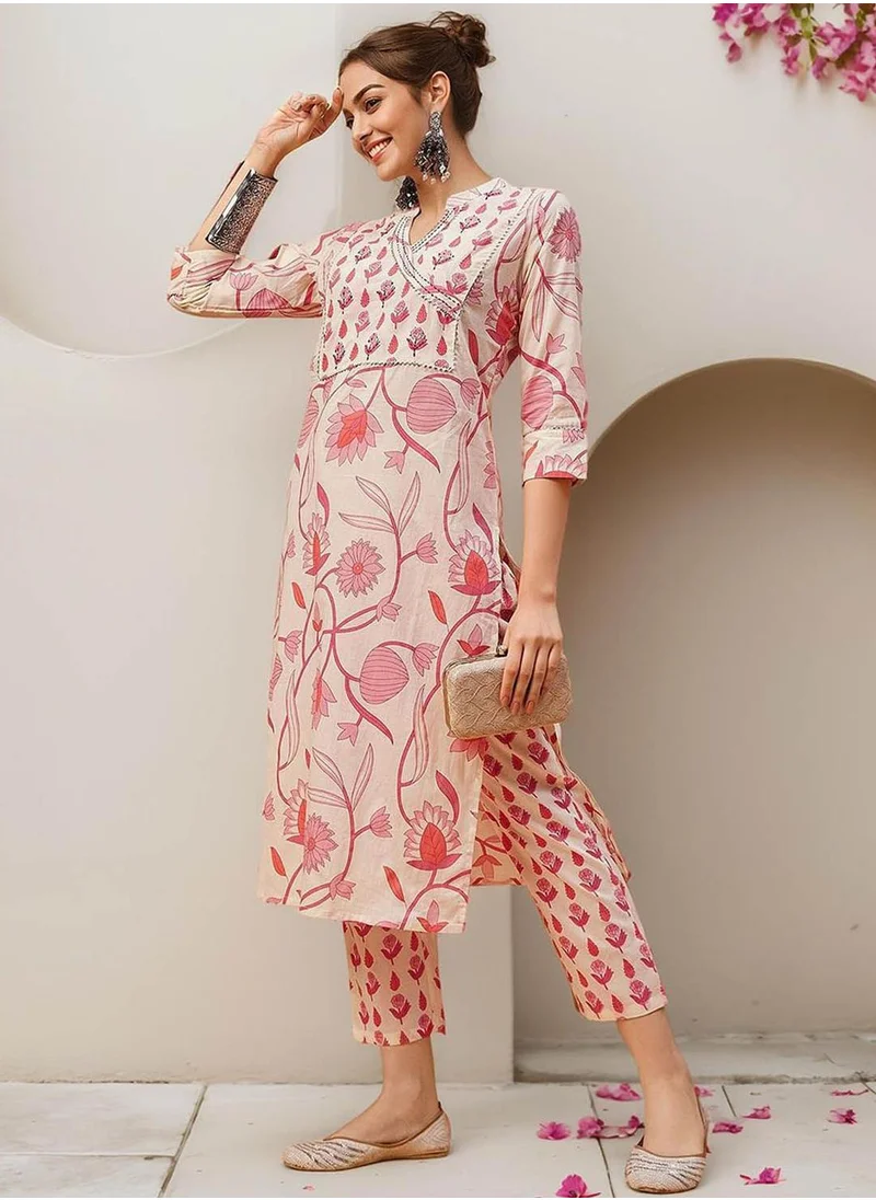 آي شين Women Off White Cotton 2 Pcs Kurta Set