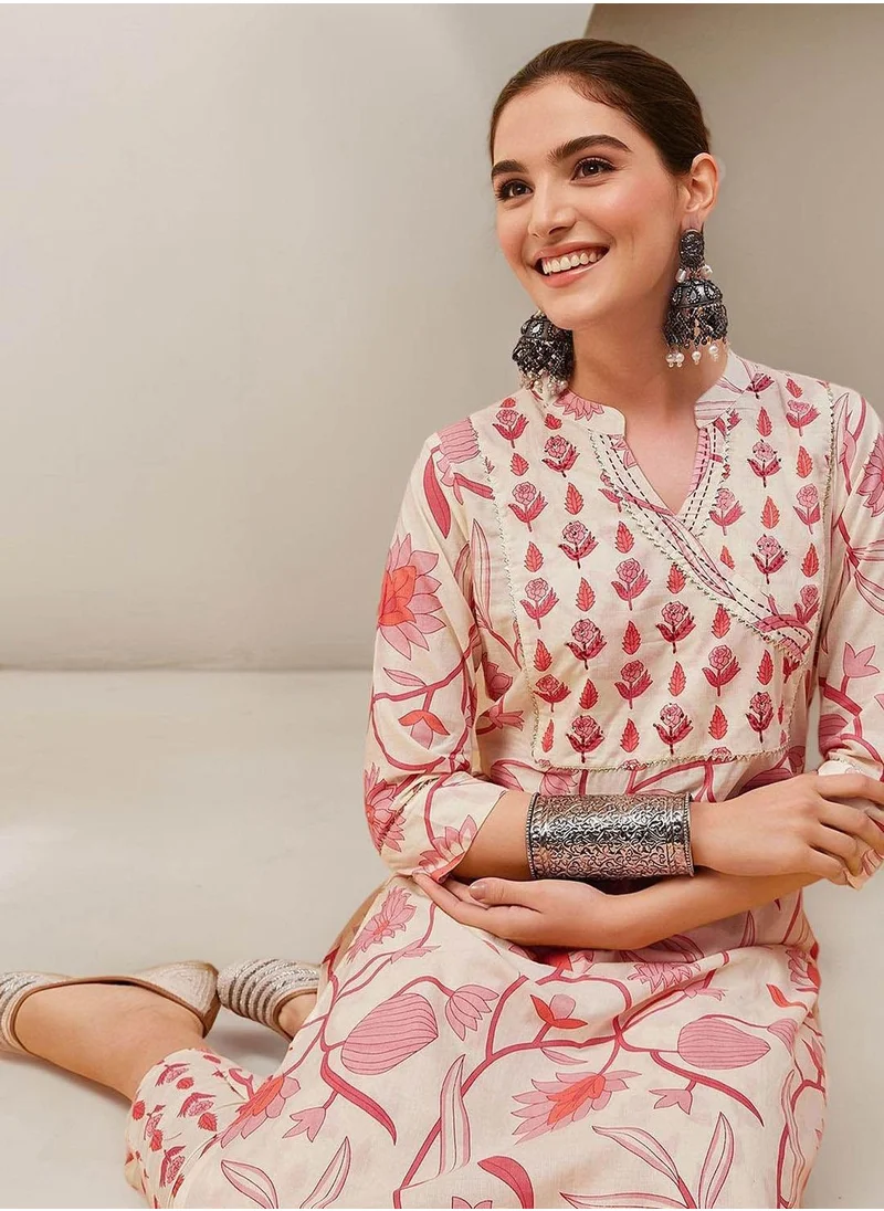 آي شين Women Off White Cotton 2 Pcs Kurta Set