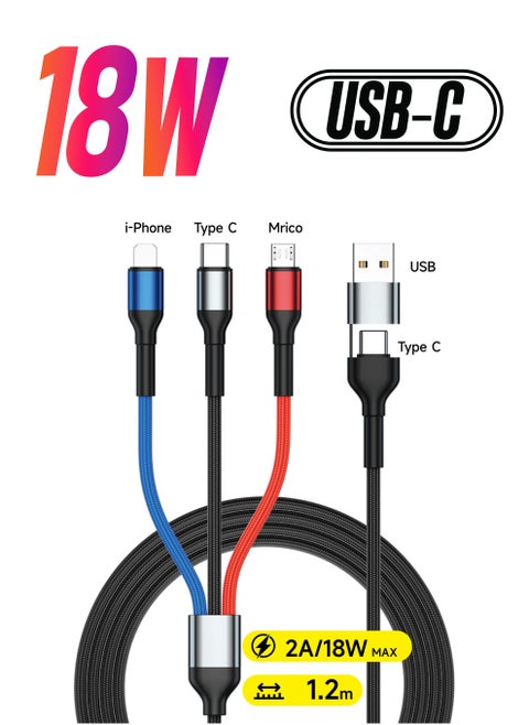 18W 2.0A 6-in-1 Universal Fast Charging Cable | Compatible with iPhone 15 Pro Max/Samsung S24 Ultra/Huawei Mate 60 | Heat-Resistant Nylon Braided Cord for PS5, iPad, Tablets & Smartwatches (Black)
