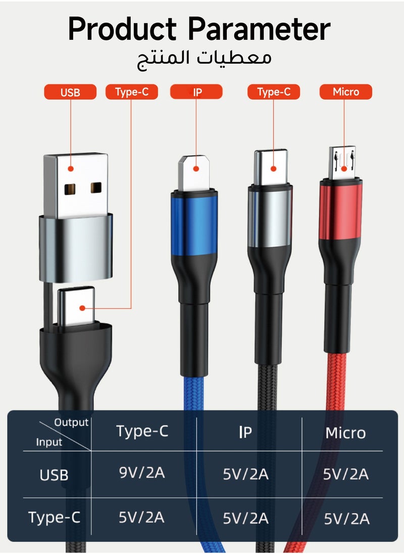 AL-WAHA AL-ZHABIA - 18W 2.0A 6-in-1 Universal Fast Charging Cable | Compatible with iPhone 15 Pro Max/Samsung S24 Ultra/Huawei Mate 60 | Heat-Resistant Nylon Braided Cord for PS5, iPad, Tablets & Smartwatches (Black) - Image 1