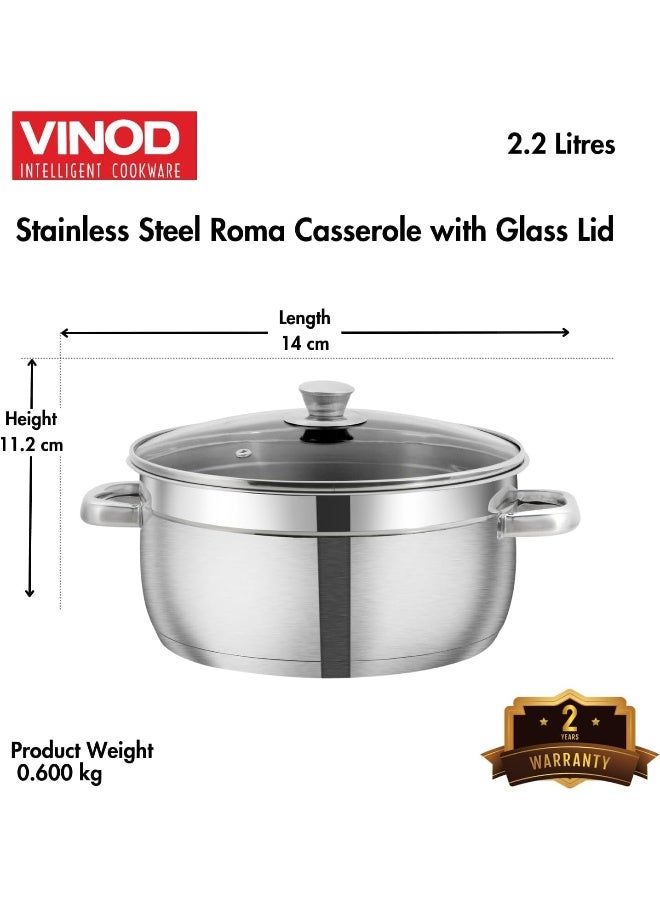 VINOD Stainless Steel Roma Casserole with Glass Lid & Riveted Handles-Diameter 18 cm, Capacity 2.2 Litre (Induction and Gas Stove Friendly), Silver - Image 5