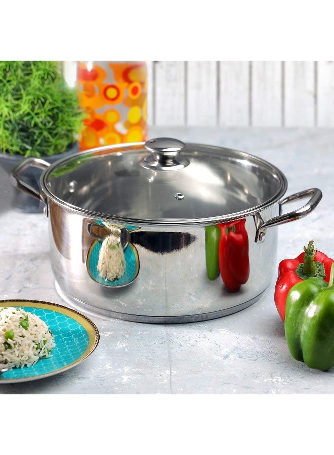 VINOD Stainless Steel Roma Casserole with Glass Lid & Riveted Handles-Diameter 18 cm, Capacity 2.2 Litre (Induction and Gas Stove Friendly), Silver - Image 2