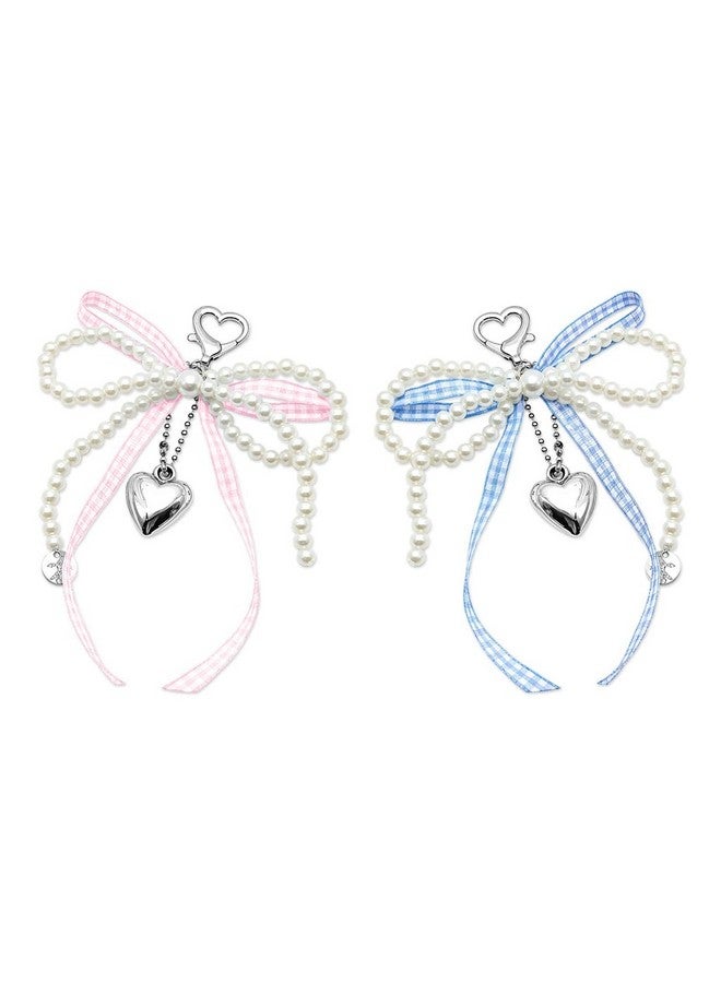 ZORBES¬Æ 2Pcs Pearl Bow Charms Ribbon Bow Bag Charms Keychain Sweetly Stylish Beading Decorative Bag Charm Handbag Keyring Phone Sling Strap - Image 1