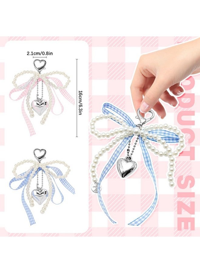 ZORBES¬Æ 2Pcs Pearl Bow Charms Ribbon Bow Bag Charms Keychain Sweetly Stylish Beading Decorative Bag Charm Handbag Keyring Phone Sling Strap - Image 2