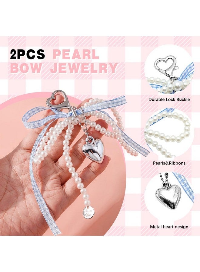 ZORBES¬Æ 2Pcs Pearl Bow Charms Ribbon Bow Bag Charms Keychain Sweetly Stylish Beading Decorative Bag Charm Handbag Keyring Phone Sling Strap - Image 3