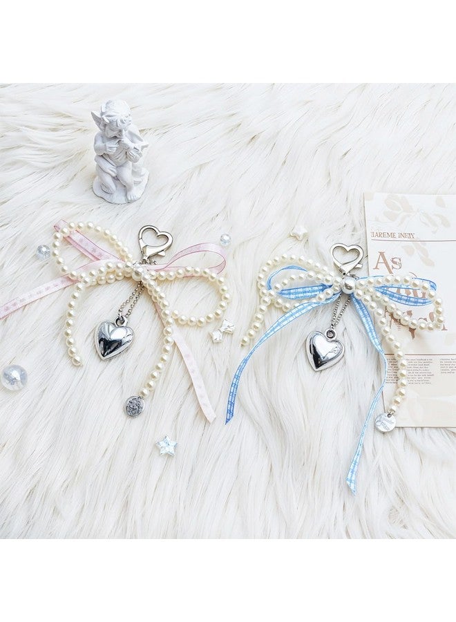 ZORBES¬Æ 2Pcs Pearl Bow Charms Ribbon Bow Bag Charms Keychain Sweetly Stylish Beading Decorative Bag Charm Handbag Keyring Phone Sling Strap - Image 5