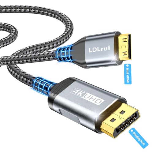 LDLrui DisplayPort to Mini HDMI Cable 5FT,UHD 3840P/4K@60Hz DP to Mini HDMI Uni-Directional Cord (Nylon - Bend Resistant) for Desktop, Laptop, Portable Monitor,AMD, NVIDIA, ARZOPA, Projector,Mini PC - Image 1