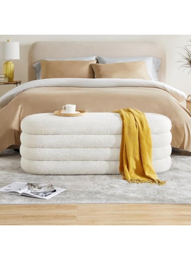 JOMILA Storage Ottoman Bench, 120 cm Upholstered Fabric, Large Oval Design for Bedroom, Living Room, Entryway - Image 1