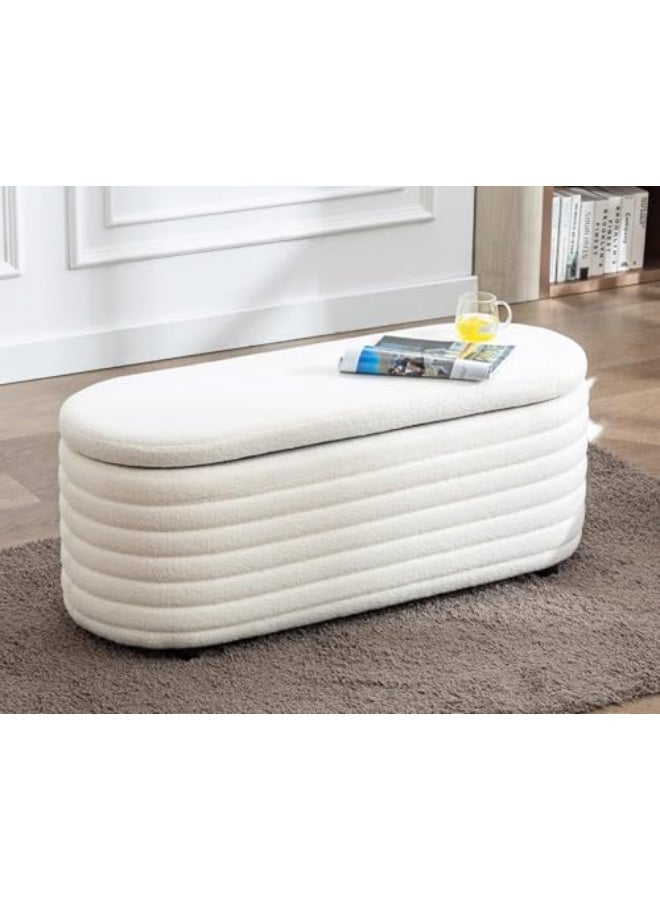 JOMILA Storage Ottoman Bench, 120 cm Upholstered Fabric, Large Oval Design for Bedroom, Living Room, Entryway - Image 4