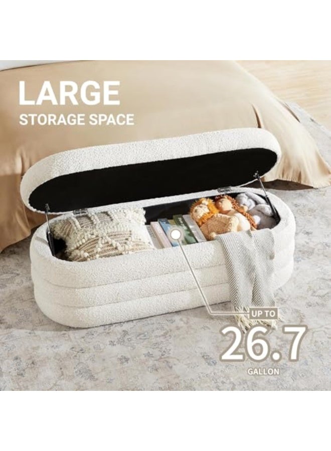 JOMILA Storage Ottoman Bench, 120 cm Upholstered Fabric, Large Oval Design for Bedroom, Living Room, Entryway - Image 3