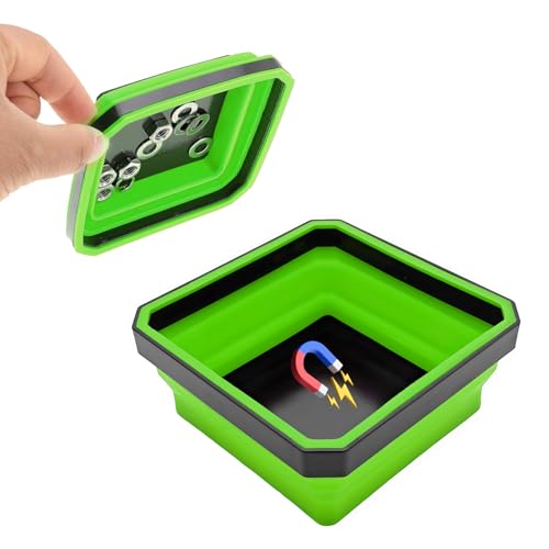 Yourkar Collapsible Magnetic Parts Tray 45 Inch Foldable Magnetic Square Silicone Tray Tool Tray Set with DoubleSided Magnetic Base for Screw Bolts Nuts Pins Car Accessories Green - Image 1