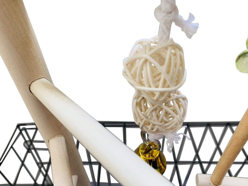 Hamiledyi Natural Wood Bird Play Gym for Small Birds, Parakeet Cockatiel Playstand with Perch, Ladder & Swing Toys for Cage Top(Style B) - Image 5