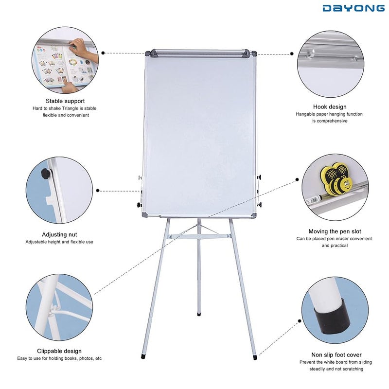 DAYONG Magnetic Easel-Style Whiteboard, Height Adjustable Stand Tripod Whiteboard, Dry Erase Board for Office Presentation, Teaching Display, Children's Graffiti (28" x 40", White) - Image 3