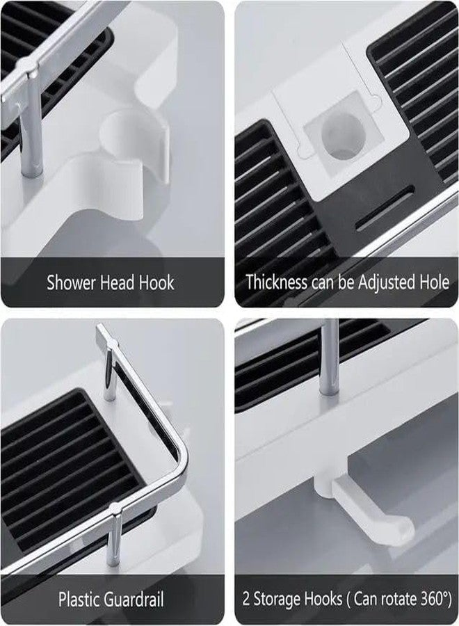 Adjustable Punch-Free Hanging Shower Shelf Organizer for Round Shower Rod – White Bathroom Caddy for Space-Saving Storage and Easy Installation - Image 5