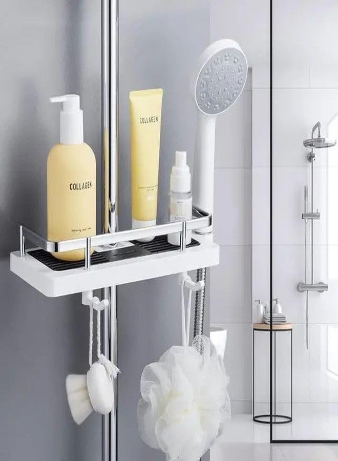 Adjustable Punch-Free Hanging Shower Shelf Organizer for Round Shower Rod – White Bathroom Caddy for Space-Saving Storage and Easy Installation - Image 3