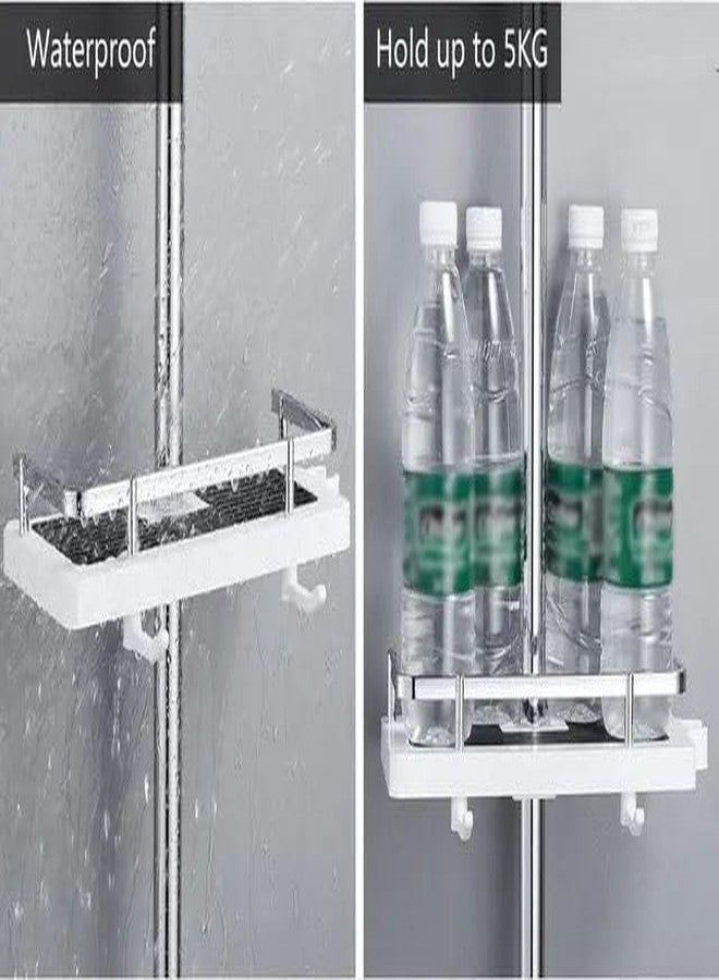 Adjustable Punch-Free Hanging Shower Shelf Organizer for Round Shower Rod – White Bathroom Caddy for Space-Saving Storage and Easy Installation - Image 4