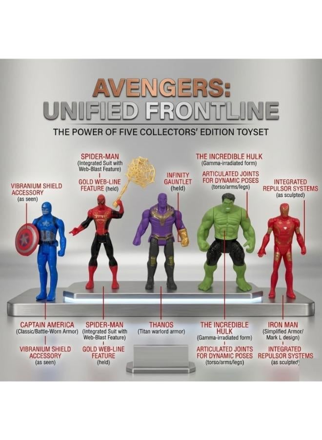 Avengers Toy Set of 5 Super Heroes – Marvel Action Figures Play Set | Captain America, Iron Man, Spider-Man, Hulk & Thanos | Infinity War & Endgame Collectible Model Dolls | Best Birthday Gift for Boys & Kids 3+ - Image 4