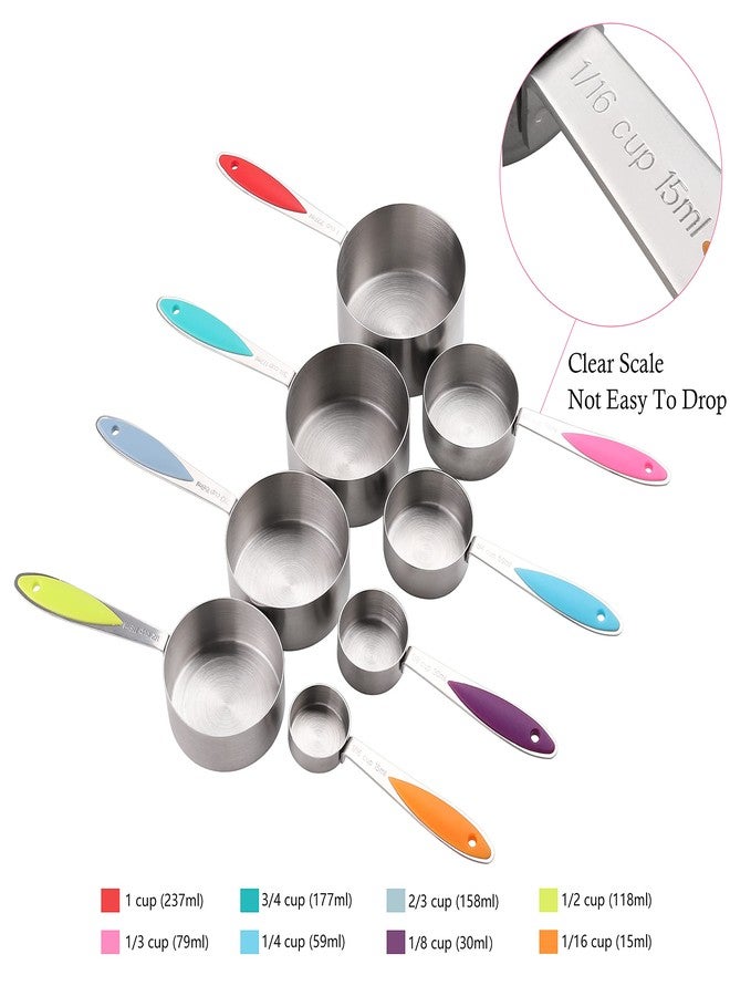 Turewin Measuring Cups and Spoons Set Stainless Steel Including 8 Stackable Measuring Cup 8 Double Sided Magnetic Measuring Spoons with 1 Leveler for Dry and Liquid Ingredients - Image 2