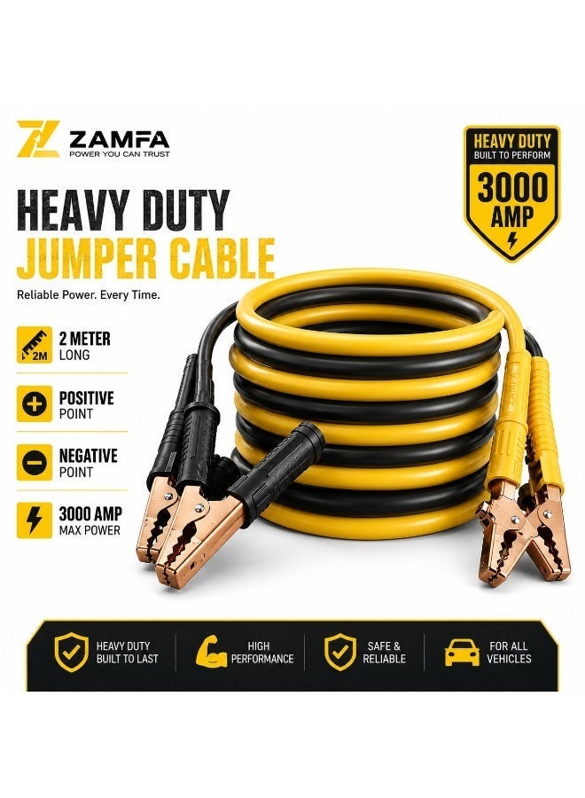 ZAMFA 3000A Heavy Duty Booster Cable 3M | Pure Copper Emergency Jump Start Cables | Land Cruiser 4x4 SUV Car Truck Van | 12V 24V | Reverse Polarity Safe | Tangle-Free with Carry Bag UAE - Image 2