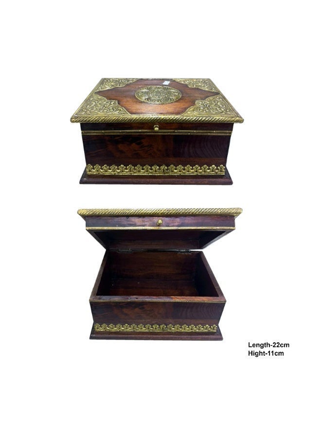 Latas Solid Wood & Brass Work Jewelry Box For Women, Wooden Jewelry Box Organizer Box Of Solid Wood For Jewelries, Watches, Necklace, Ring, Storage Box (SMALL) - Image 3