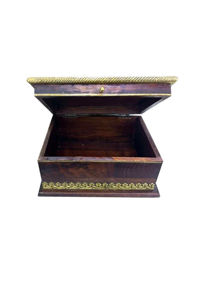 Latas Solid Wood & Brass Work Jewelry Box For Women, Wooden Jewelry Box Organizer Box Of Solid Wood For Jewelries, Watches, Necklace, Ring, Storage Box (SMALL) - Image 1