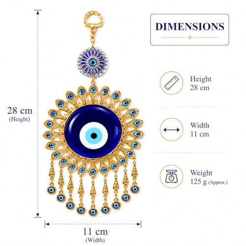 BLUE BEADS Golden Evil Eye Wall Hanging – Handmade Metal & Glass Nazar Amulet for Home & Office Décor | Luxury Good Luck for Positive Energy (Sun Charm Design) - Image 5