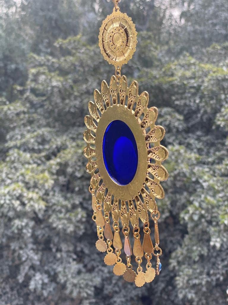 BLUE BEADS Golden Evil Eye Wall Hanging – Handmade Metal & Glass Nazar Amulet for Home & Office Décor | Luxury Good Luck for Positive Energy (Sun Charm Design) - Image 4
