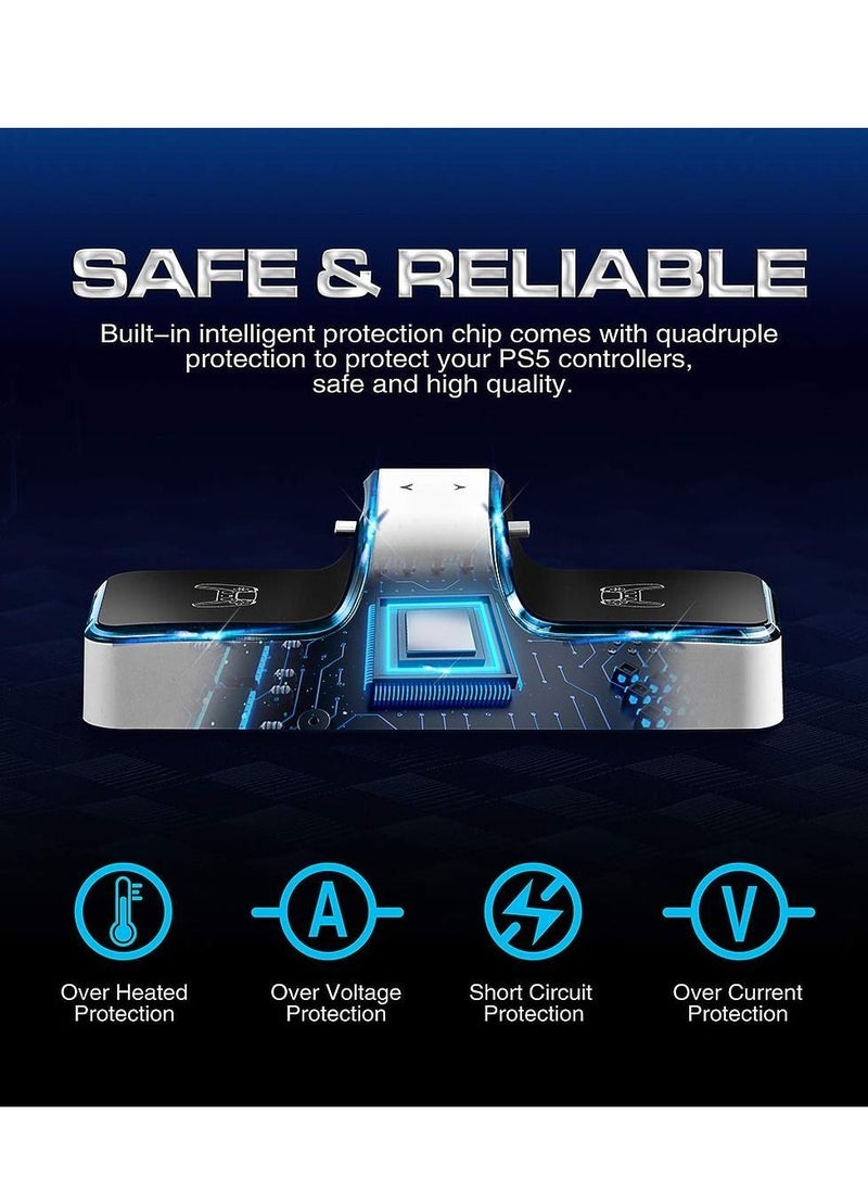 Gamepad Charger for PS5, Dual USB Type-C Fast Charging Station Dock Playstation 5, with LED Indicator, Security Chip Protection, Suitable Sony DualSense Controller