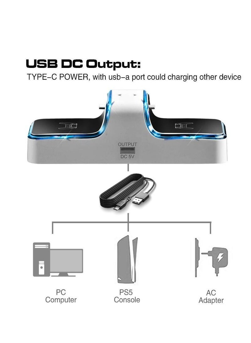 Gamepad Charger for PS5, Dual USB Type-C Fast Charging Station Dock Playstation 5, with LED Indicator, Security Chip Protection, Suitable Sony DualSense Controller