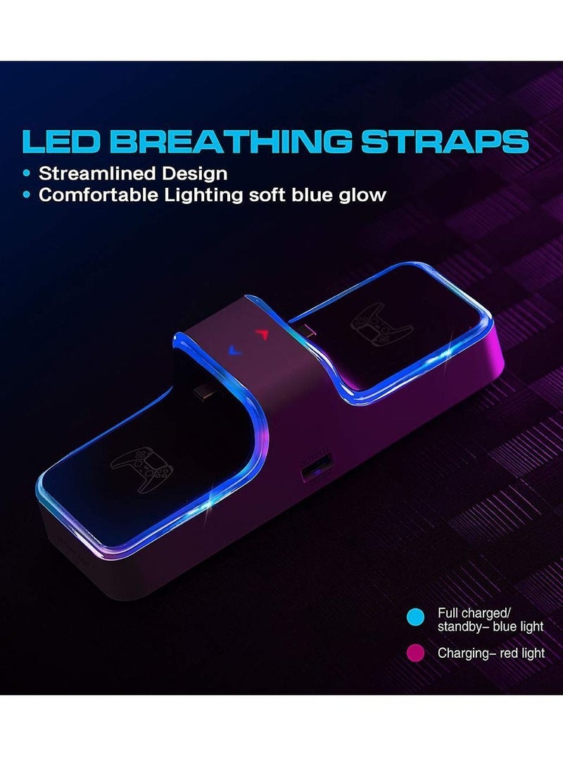 Gamepad Charger for PS5, Dual USB Type-C Fast Charging Station Dock Playstation 5, with LED Indicator, Security Chip Protection, Suitable Sony DualSense Controller