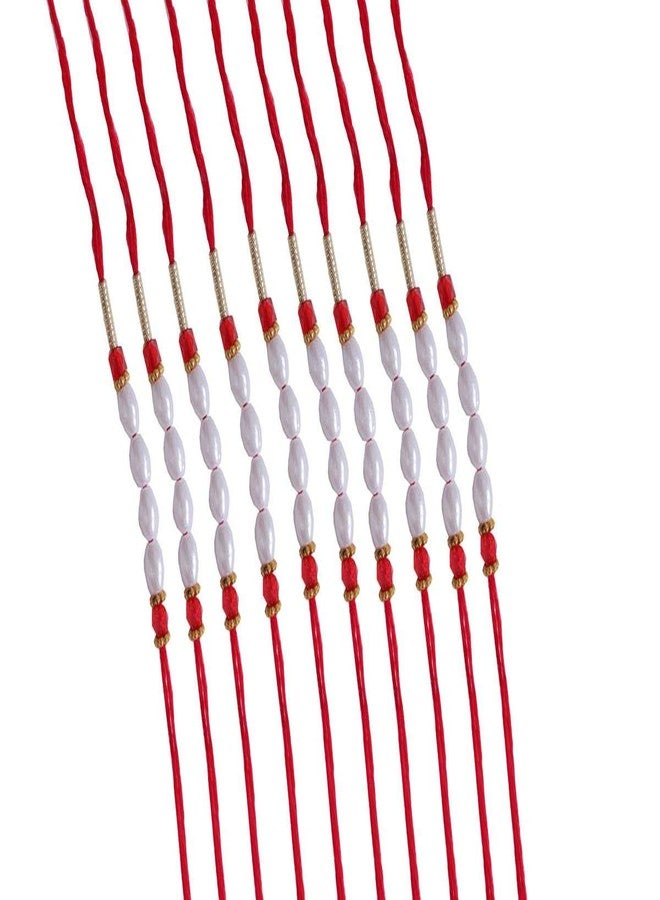 Suninow Designer White Beads Rakhi (Pack of 10)