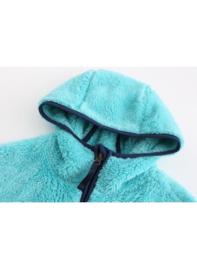 SGMWVB Girl's Jacket Kids Full Zip Ultra Soft Sherpa Fleece Hoodie Sweatshirt, Aqua, 10-12 years - Image 3