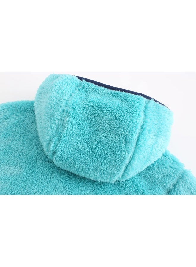 SGMWVB Girl's Jacket Kids Full Zip Ultra Soft Sherpa Fleece Hoodie Sweatshirt, Aqua, 10-12 years - Image 4