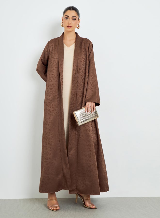 Amirah Brown Jacquard Front Open Abaya - Image 1