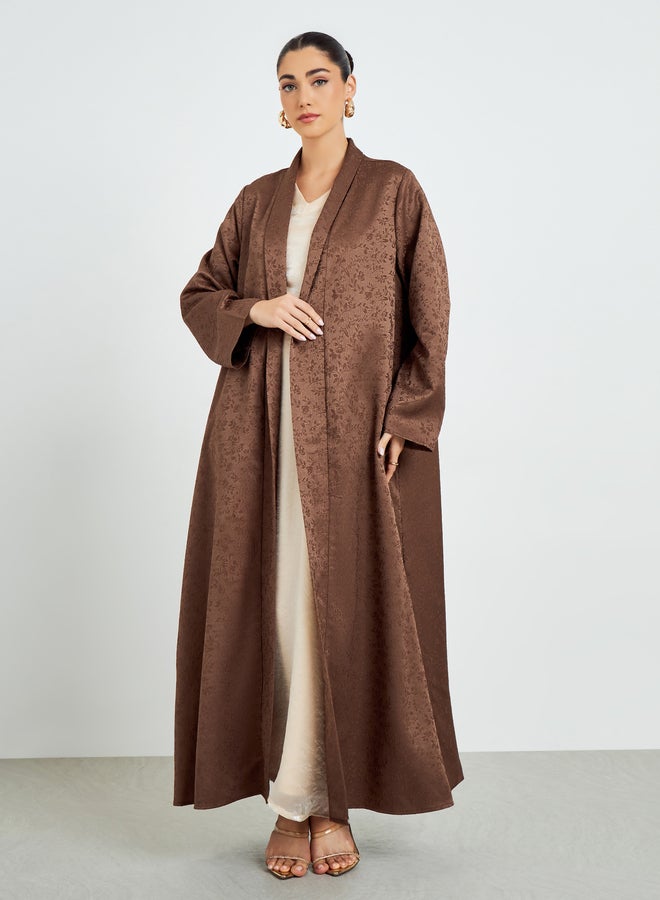 Amirah Brown Jacquard Front Open Abaya - Image 3