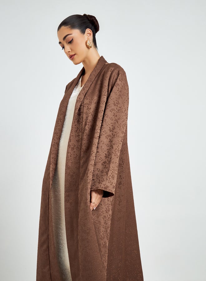 Amirah Brown Jacquard Front Open Abaya - Image 2