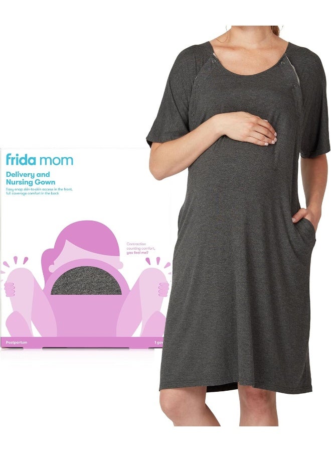 Frida Mom Delivery & Nursing Gown, Charcoal, 1 Count (Pack of 1), One Size - Image 1