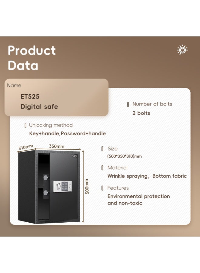 Deli Digital Safe - Dual Lock Access (Password+Key) - Carbon Alloy Steel Size(cm):50*35*31;Door/box thickness:3/1.5mm Black - Image 3