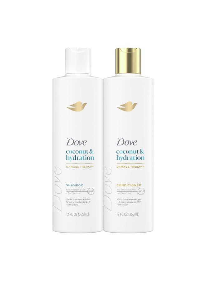Dove Shampoo and Conditioner Coconut & Hydration 2 Count for Dry Hair with Bio-Protein Care Technology and Coconut Oil 12 Fl Oz - Image 1