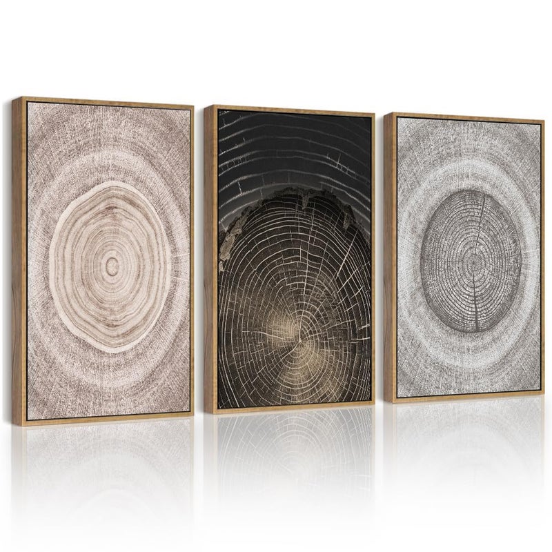 PHOPAGO Vintage Wood Tree Rings Wall Art Farmhouse Rustic Framed Canvas Paintings Living Room Bedroom Decor Nature Artwork 11x14in Natural Framed - Image 2